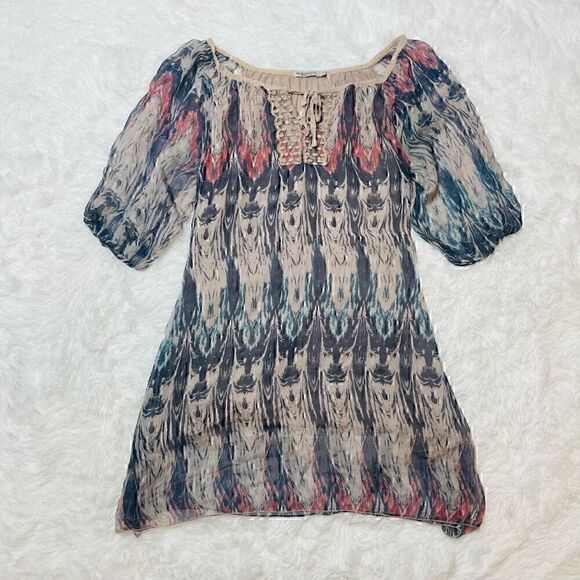 Marina Gigli Made in Italy 100% Silk Dress Tunic Lined Size S Balloon Sleeve - Picture 2 of 11